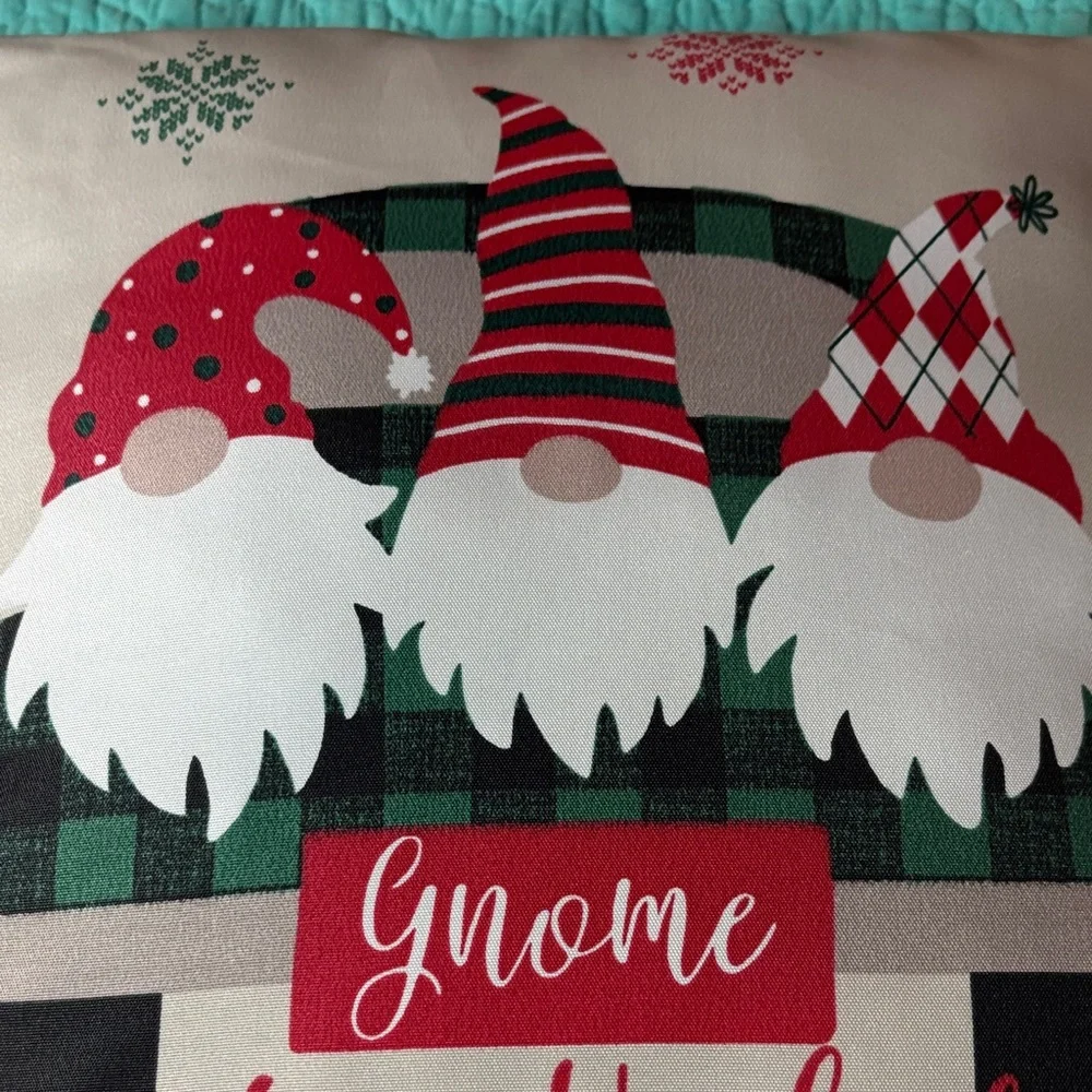 Festive Gnome Holiday Pillow - Red, Green, White